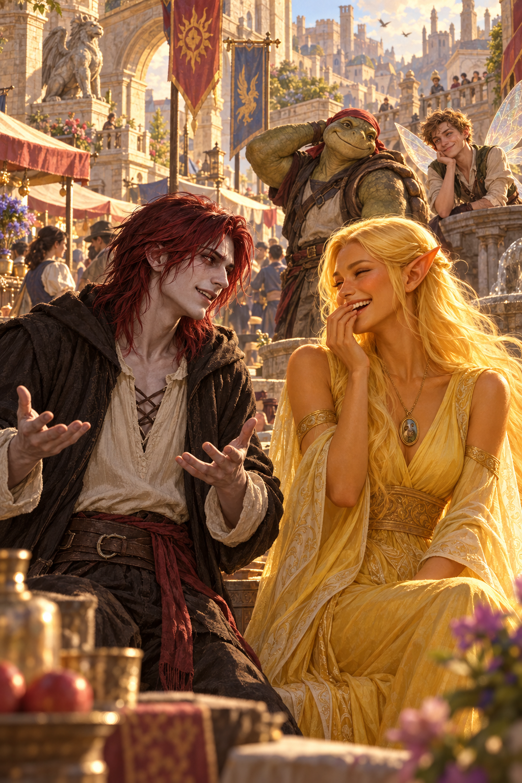 Astel conhecendo Orfina em Baldur's Gate.