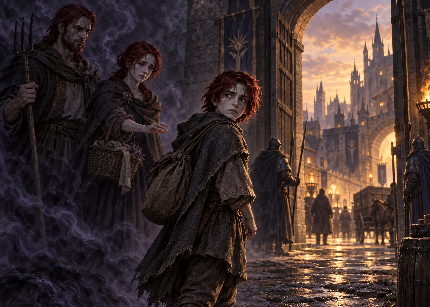 A família de Astel chegando a Chathold após deixar Shadowfell.